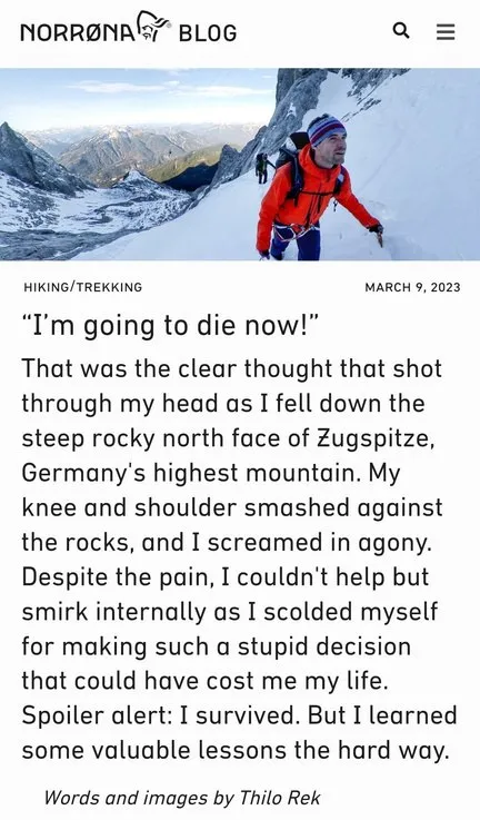 Screenshot des Beitrags von Thilo im Norrøna-Blog